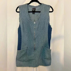 Vintage GLORIA VANDERBILT Zip Front Sleeveless Denim Dress Medium